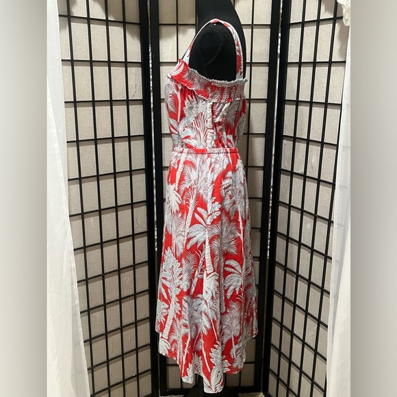 Talbots OASIS PALM VOILE FIT & FLARE DRESS, BOHO MIDI LENGTH SIZE 4. - Picture 5 of 9